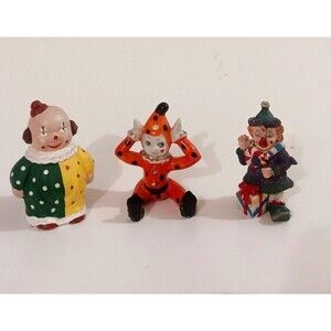 VTG Clown Figurines Lot of 3 Clowns Approx. 4" Tall Porcelain, Resin & Ceramic